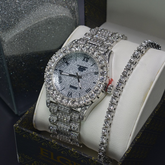Mens 14K White Gold Plated Iced Out Watch - Picture 4 of 7